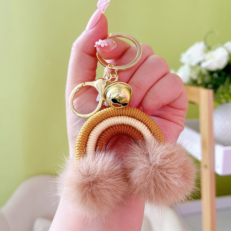 Wholesale Bohemian style creative rainbow fur ball keychain pendant